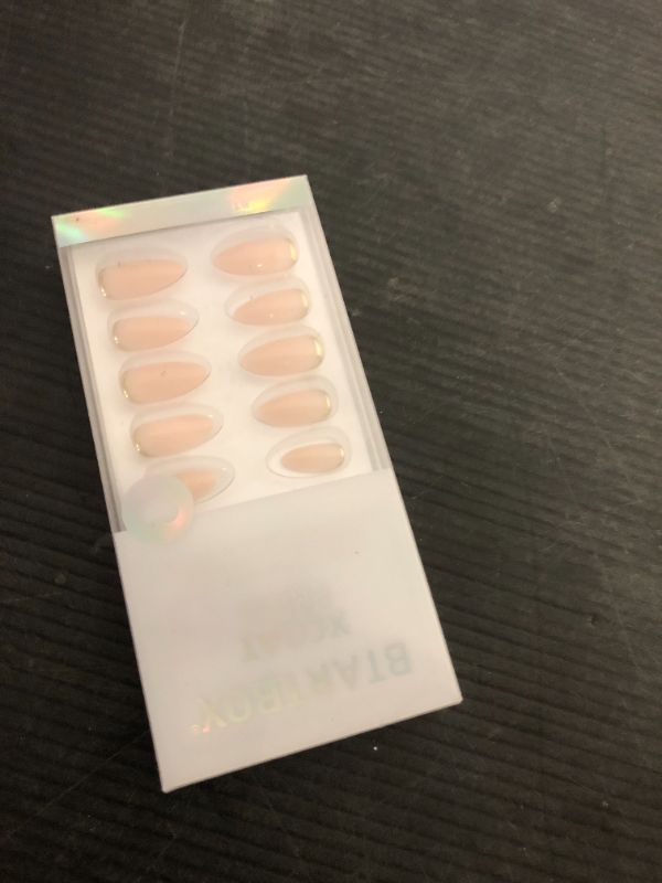 Photo 1 of BTArtbox Press On Nails Almond - Short Gold Foil Press On Nails with Glue for Women, Semi-Transparent Soft Gel Glue On Nails in 16 Sizes - 32 Stick On Nails Kit, Gold End