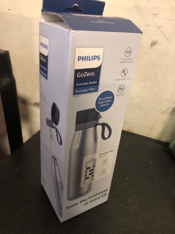 Photo 1 of PHILIPS Water Bottle with Filter, Filter Water Bottle Stainless Steel with GoZero Everyday BPA-Free Tap Water Filter, Water Filter Bottle Keep Drink Cold 24 Hours, 1 Filter for 40 gal / 2 Months