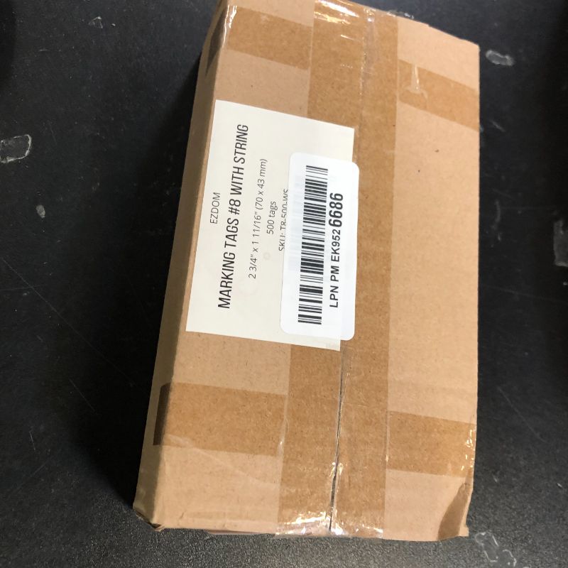 Photo 1 of White Merchandise Tags #8 – 500 Tags with String, 2 3/4” x 1 11/16” – Paper Strung Marking Tags with 6” String Attached for Pricing and Labeling