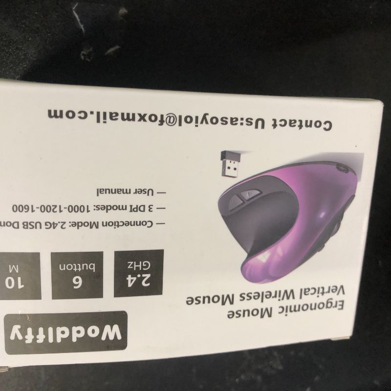 Photo 1 of Woddlffy Ergonomic Mouse Wireless, Vertical Mouse Right Handed Small Mouse with 6 Buttons 1000/1200/1600 for Laptop,Desktop,PC, MacBook?Purple AA?