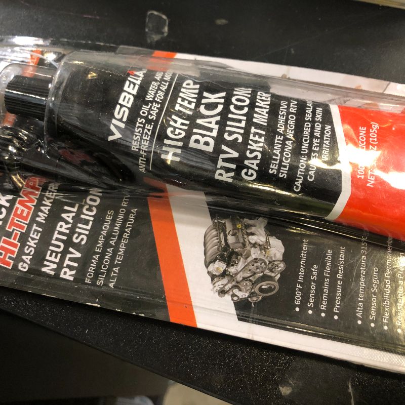 Photo 1 of Visbella High Temperature RTV Silicone Gasket Maker, Sealed Oil Resistant Waterproof Quick Dry Liquid for Bonding Internal Combustion, Steam Turbines, Automotive Engine Parts 3.7OZ (Black)