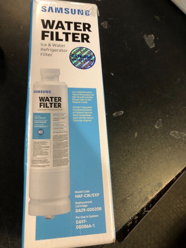 Photo 1 of SAMSUNG Genuine Filter for Refrigerator Water and Ice, Carbon Block Filtration for Clean, Clear Drinking Water, 6-Month Life, HAF-CIN/EXP, 1 Pack