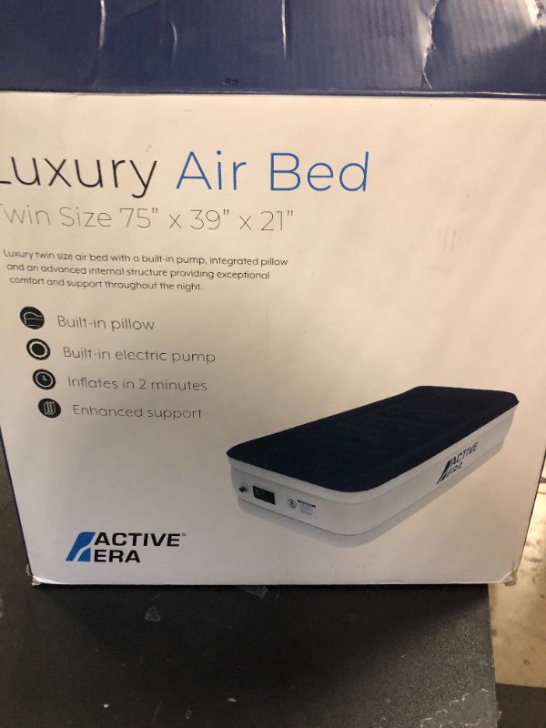 Photo 1 of Active Era Luxury Twin Size Air Mattress (Single) - Elevated Inflatable Twin Air Bed, Electric Built-in Pump, Raised Pillow & Structured I-Beam Technology, Height 21" (Inc Pillow)