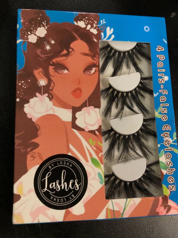 Photo 1 of Losha 25mm Lashes 3D Faux Mink Lashes Fluffy Volume Eyelashes Thick Crossed Luxurious Soft Wispy Lashes Pack 4 Pairs Dramatic Eye Makeup (45A)