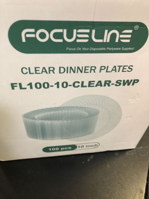 Photo 1 of FOCUSLINE 10 Inch Clear Plastic Plates, 100 Count Disposable Heavy Duty Dinner Plates, Premium Hard Plastic for Weddings, Parties & Events