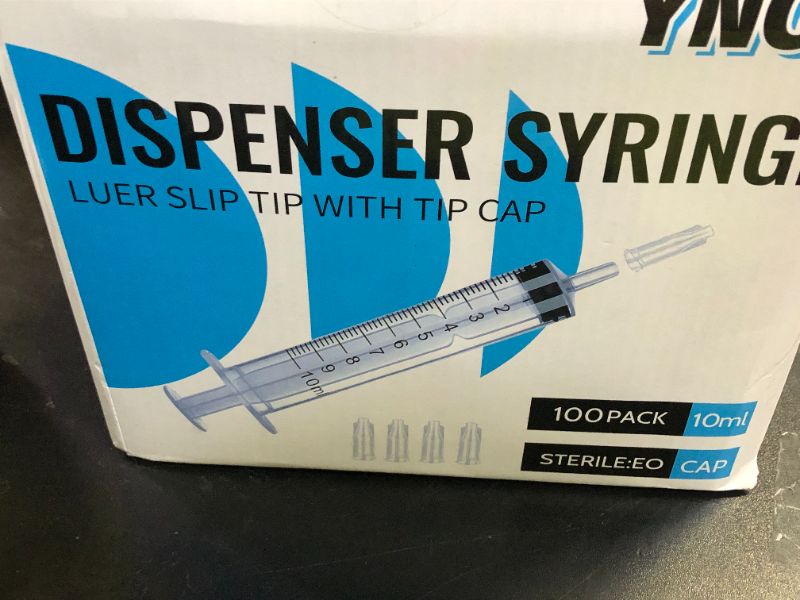 Photo 1 of 100 Pack 10ml Syringes with Cap, Luer Slip Tip, 10cc syringe Whole Pack Bulk Sterile Sealed, No Needle
