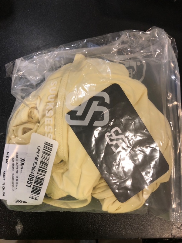 Photo 1 of SUUKSESS Women Sexy Backless Thong Bodysuits Scoop Neck Sleeveless Basic Cami Body Suit Top (Pale Yellow, S)
