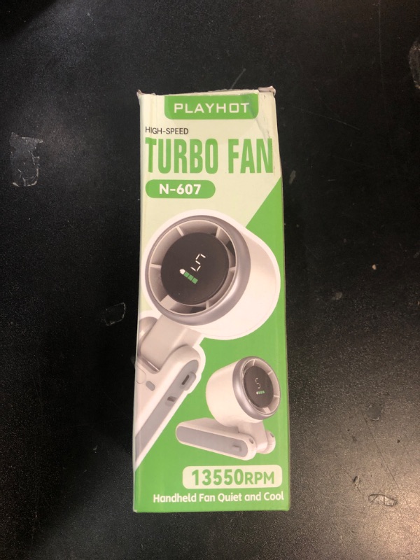 Photo 1 of PlayHot Portable Handheld Turbo Fan, 5 Gear Wind, Battery Operated, Up to 12 Working Hours, 3 IN 1 Hand Fans with Air Turbo Tech Cooling Fan for Outdoor Activities, Travel, Beach (White)