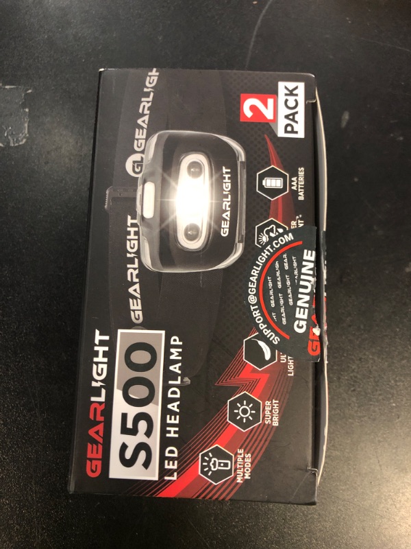 Photo 1 of GearLight 2Pack LED Headlamp - Outdoor Camping Head Lamps with Adjustable Headband - Lightweight Battery Powered Bright Flashlight Headlight with 7 Modes and Pivotable Head and Red Light