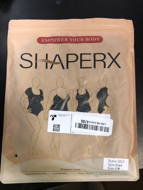 Photo 1 of SHAPERX Women's Shapewear Bodysuit Tummy Control Body Shaper Seamless Sculpting Snatched Waist Body Suit,SZ5213-Black-S/M(One piece)
