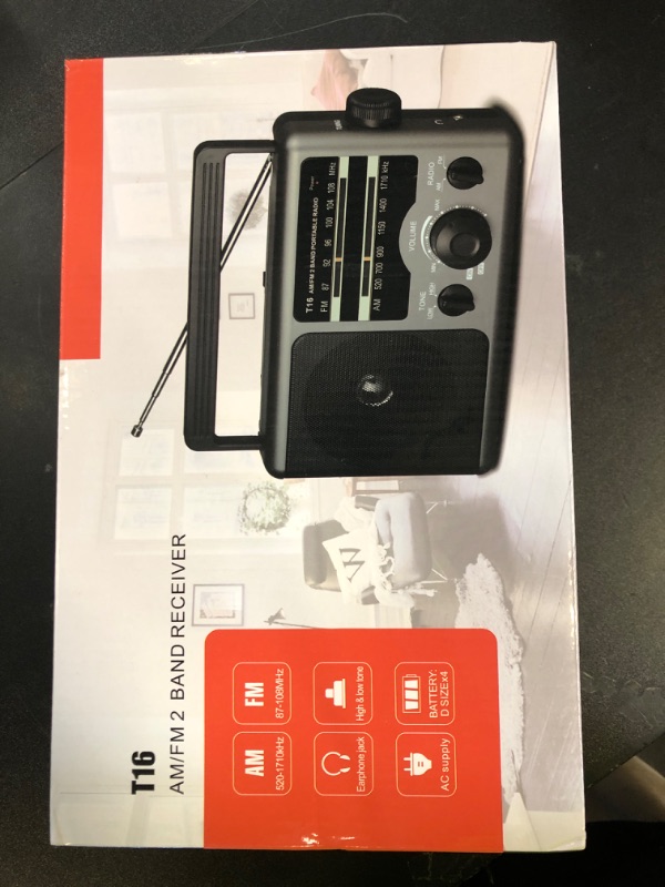Photo 1 of AM FM Portable Radio Battery Operated by 4X D Cell Batteries Or AC Power Transistor Radio with and Big Speaker, Standard Earphone Jack, High/Low Tone Mode, Large Knob