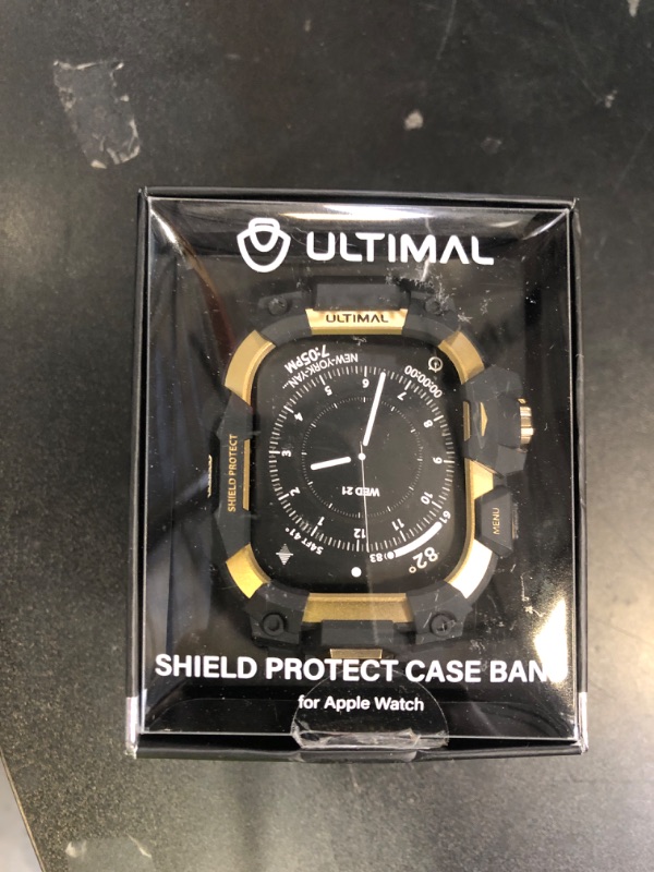 Photo 1 of ULTIMAL Rugged Case with Band for Apple Watch 49mm,Compatible with Apple Watch Ultra/Ultra 2, Military Grade Shockproof Bumper Cover for iWatch Tactical Band Men (49mm,Gold)
