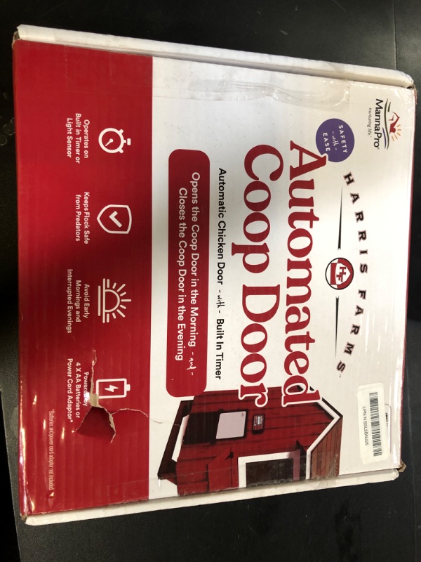 Photo 1 of Manna Pro Harris Farms Automatic Chicken Coop Door, Auto Chicken Door for Backyard Coops, Battery Operated, Weather-Resistant, Easy Install Automatic Coop Door