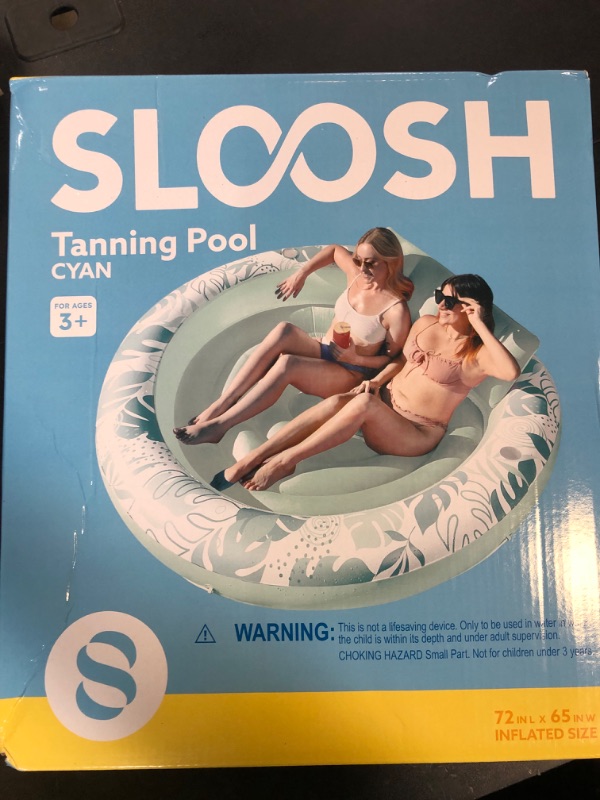 Photo 1 of SLOOSH Inflatable Tanning Pool Lounger Float,72" x 65" Pool Floats Adult with Pillow,Luxury Fabric Large Suntan Tub Raft Floatie,Sunbathing Bed Lounge for Water Blow Up Kids Ball Pit Party Gifts,Cyan