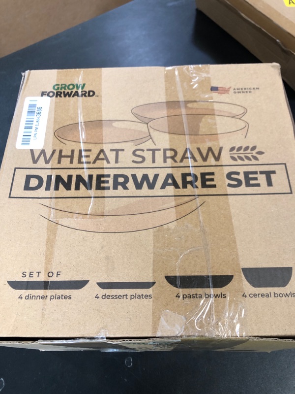 Photo 1 of Grow Forward 16-piece Premium Wheat Straw Dinnerware Sets for 4 - Unbreakable Dishwasher & Microwave Safe Plastic Plates and Bowls Sets - Patio, Outdoors, RV, Camping Dishes - Seascape