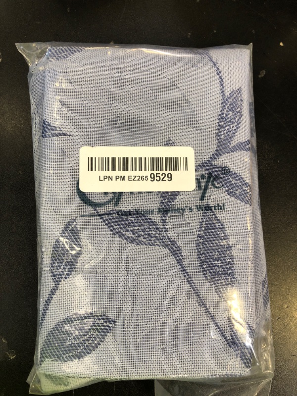 Photo 1 of Chyhomenyc Mila Blue Kitchen Curtains 30 Inch Length, Semi Sheer Leaf Jacquard Textured Small Cafe Curtain, Light Filtering Short Window Curtains for Bathroom, Each 30Wx30L, 2PCS