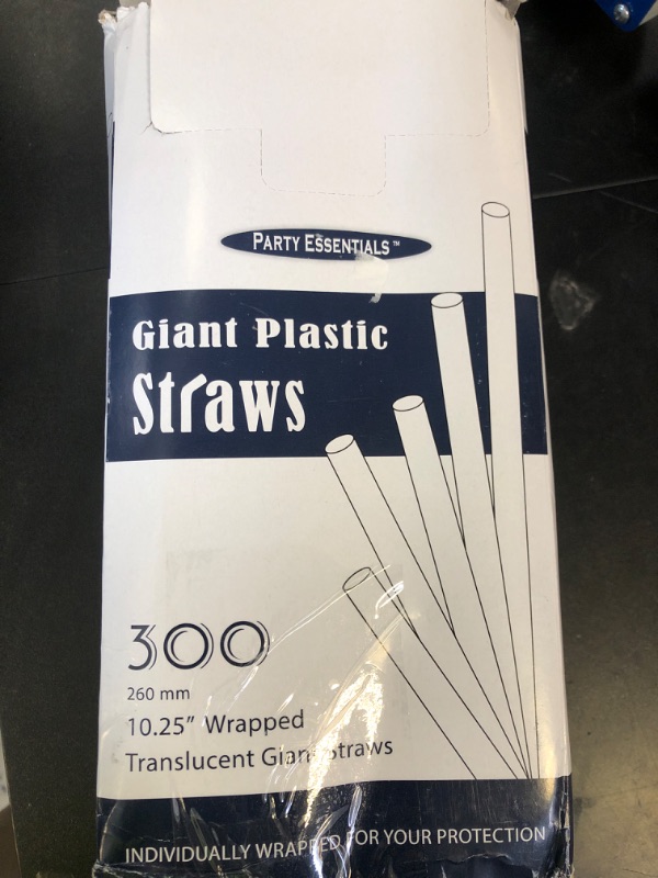 Photo 1 of Party Essentials Disposable Plastic Drinking Straws, 10.25" Giant/300 Count, Individually Wrapped Clear