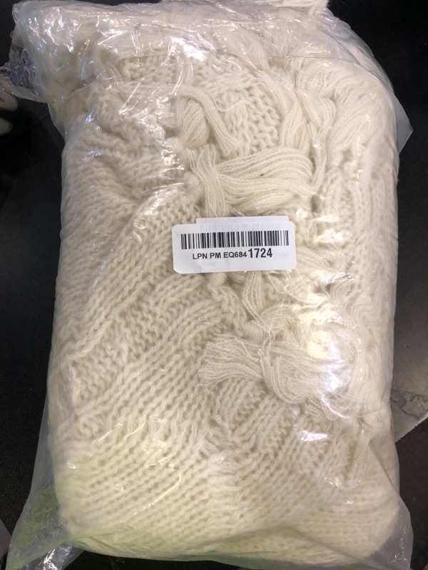 Photo 1 of Solid Soft Cozy Cable Knitted Blanket Throw, Lightweight Decorative Textured Cream Throw Blanket with Fringes for Couch Chairs Bed Sofa,Beige, 50"x 60"