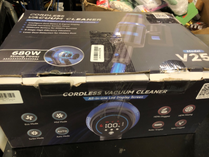 Photo 1 of BonePone V25 Cordless Vacuum Cleaner, 680W 60Kpa Powerful Stick Vacuum with Dust Sensor, Digital Display, 4000mAh Rechargeable Battery up to 60Mins, Versatile for Pet Hair, Floor, Carpet (Royal)