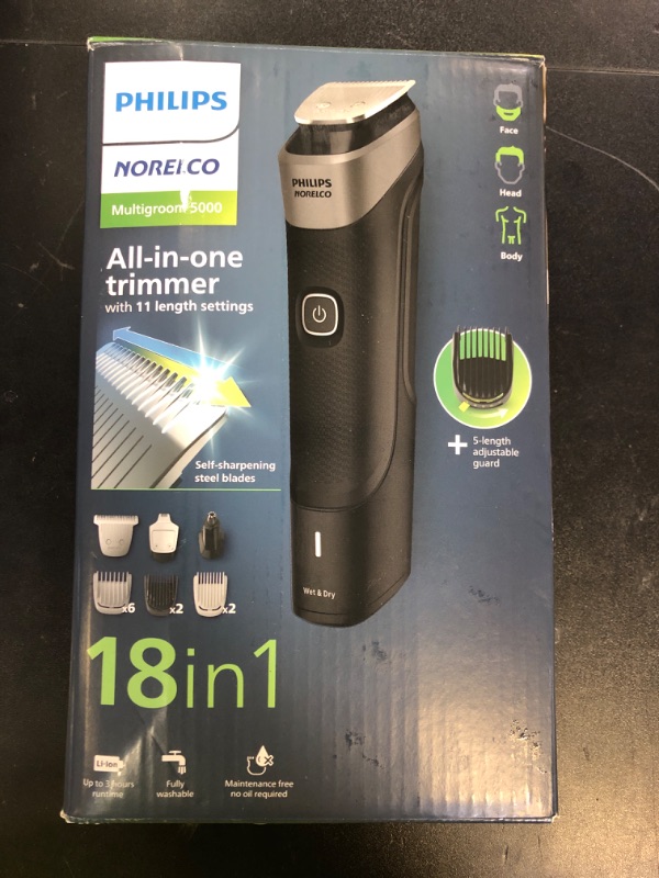 Photo 1 of Philips Norelco Multigroom Series 5000 18 Piece, Beard Face, Hair, Body and Intimate Hair Trimmer for Men - NO BLADE OIL MG5910/49