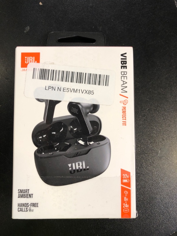 Photo 1 of JBL Vibe Beam - True Wireless JBL Deep Bass Sound Earbuds, Bluetooth 5.2, Water & Dust Resistant, Hands-free call with VoiceAware, Up to 32 hours of battery life (Black)