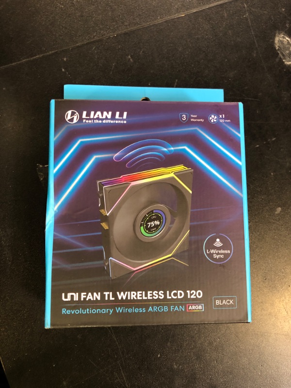 Photo 1 of Lian Li UNI Fan TL LCD Wireless 120-Single Pack-2.4 GHz Wireless Signal ARGB Fan-Infinity Mirror-Daisy-Chain -Customizable Lighting Effects-Controller NOT Included & Required - Black (12TLLCD1W1B)