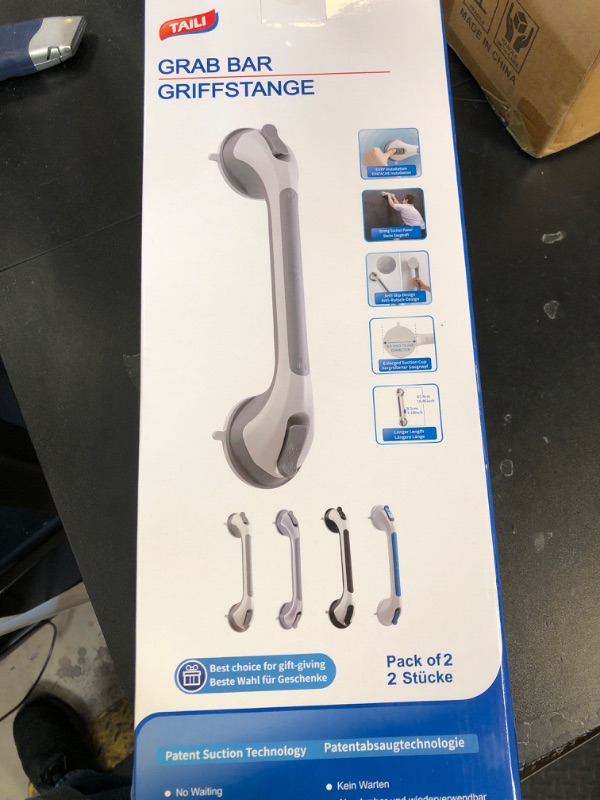 Photo 1 of TAILI Shower Grab Bar 2 Pack 16 Inch Suction Grab Bars for Bathtubs & Showers, Heavy Duty Shower Handle Removable Shower Handrails for Elderly and Seniors, No Drilling Waterproof, Silver