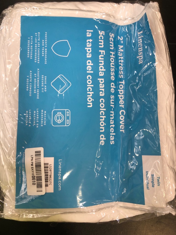 Photo 1 of Linenspa 2 Inch Mattress Topper -Cover Twin –Cover Only –Machine Washable – Breathable – Non Slip –Cover for Mattress Topper with Zipper – Topper -Cover Only White