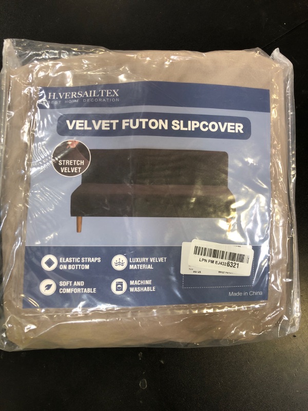 Photo 1 of H.VERSAILTEX Real Velvet Futon Cover Armless Sofa Covers Sofa Bed Covers Stretch Futon Couch Cover Sofa Slipcover Furniture Protector Thick Soft Velvet Fabric Form Fitted Stay in Place, Taupe