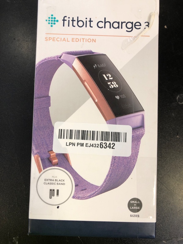 Photo 1 of Fitbit Charge 3 SE Fitness Activity Tracker, Lavender Woven, One Size (S and L Bands Included),1 Count (Pack of 1)