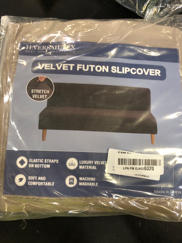Photo 1 of H.VERSAILTEX Real Velvet Futon Cover Armless Sofa Covers Sofa Bed Covers Stretch Futon Couch Cover Sofa Slipcover Furniture Protector Thick Soft Velvet Fabric Form Fitted Stay in Place, Taupe