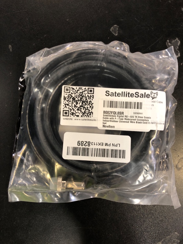 Photo 1 of SatelliteSale Digital RG-6/U 75 Ohm Coaxial Cable with F-Type Waterproof Connectors Indoor/Outdoor Universal Wire Black Cord 6 feet