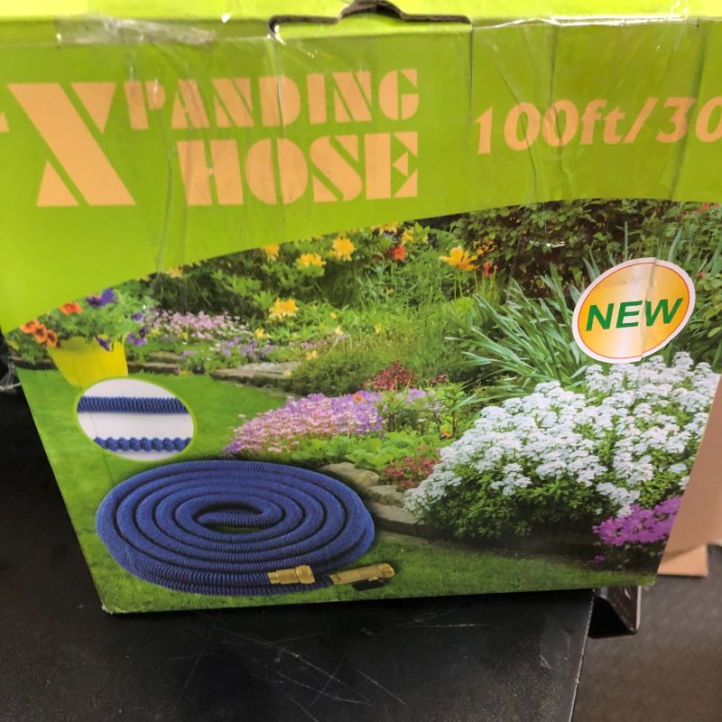 Photo 1 of 100 ft Expandable Garden Hose with 10 Patterns Nozzle,Kink-free, Flexible Expanding Water Hoses with 3/4" Solid Fittings and 4-Layer Latex Core - Garden Hoses
