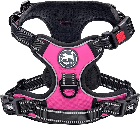 Photo 1 of PoyPet No Pull Dog Harness, No Choke Front Lead Dog Reflective Harness, Adjustable Soft Padded Pet Vest with Easy Control Handle for Small to Large Dogs(Pink, Medium)

