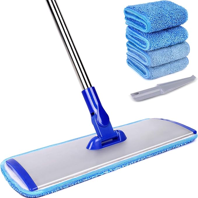Photo 1 of 18" Professional Microfiber Mop Floor Cleaning System, Flat Mop with Stainless Steel Handle, 4 Reusable Washable Mop Pads, Wet and Dust Mopping for Hardwood, Vinyl, Laminate, Tile Cleaning
