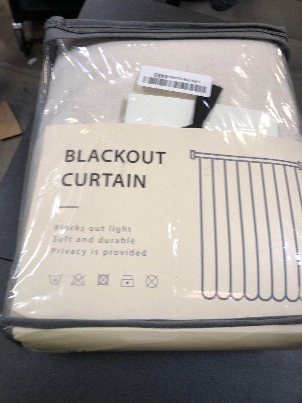 Photo 1 of 100% Blackout Shield Linen Blackout Curtains for Bedroom 90 Inches Long, Back Tab/Rod Pocket Living Room Drapes, Thermal Insulated Blackout Curtains 2 Panels Set, 50" W x 90" L, Light Cream