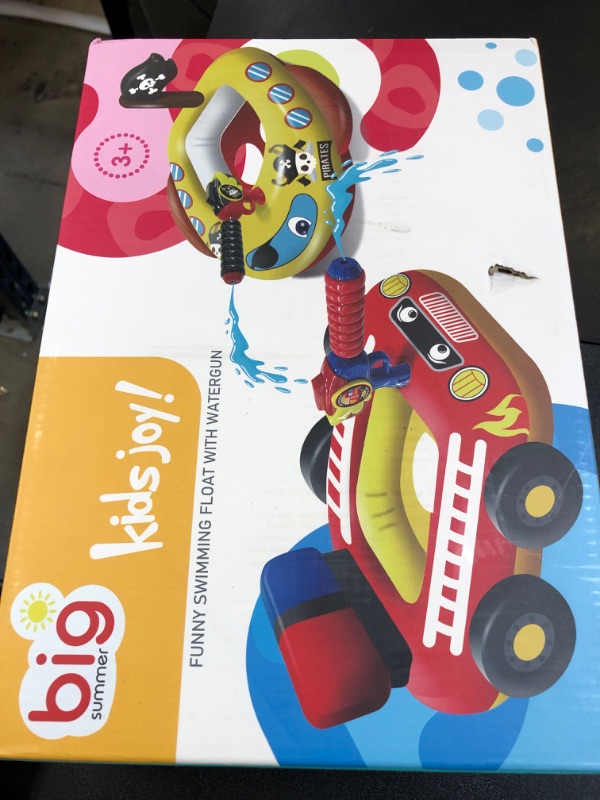 Photo 1 of 2 Pack Inflatable Kids Pool Floats with Water Gun, Pool Toys for Kids Ages 4-8, Blow Up Toddler Pool Floats, Swimming Pool Game Toys, Fire Truck and Pirate Ship Floaties for Boys Girls and Child