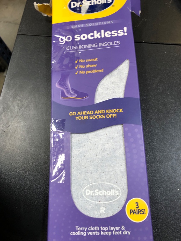 Photo 1 of Dr Scholl’s Go Sockless! Cushioning Insoles for Women Men Unisex, 3 Pairs, Trim to Fit - Absorbs Moisture to Keep Feet Dry, Shoe Inserts for Women Men with Plush Terry Cloth Layer for Added Comfort
