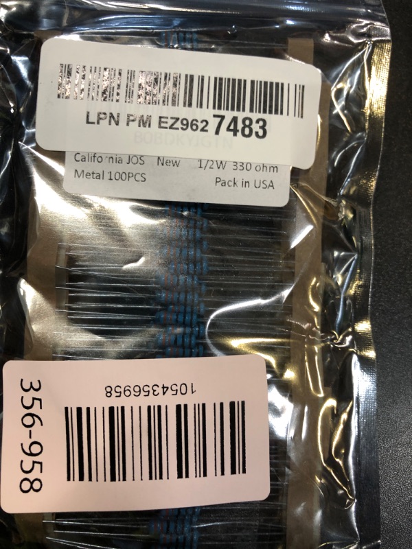 Photo 1 of California JOS 100pcs 330 ohm Resistor 1/2w (0.5Watt) ±1% Tolerance Metal Film Fixed Resistor, Multiple Values of Resistance Optional(330 ohm, 330 R, 330 ?)