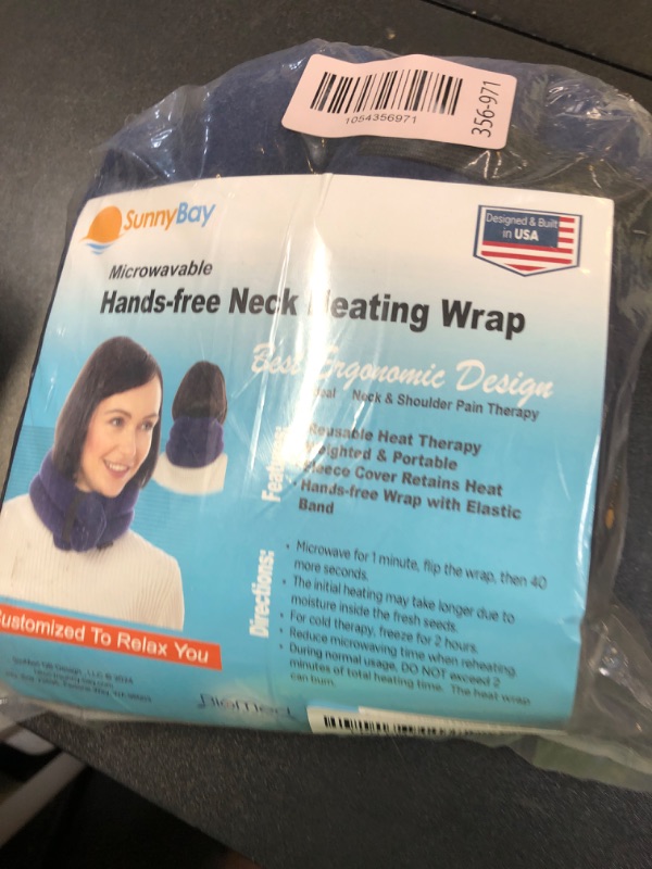 Photo 1 of SunnyBay Microwave Heating Pad, Microwavable Heated Neck and Shoulder Wrap, Hands-Free Weighted Moist Hot or Cool Pack, Soft Fleece Cover and Flaxseed Filling, 26 Inch Length, Made in USA, Navy