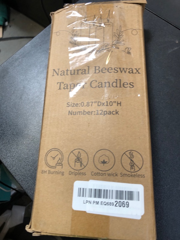 Photo 1 of 12 Pack Beeswax Taper Candles, 10in Dripless Pure Beeswax Candlesticks, 8 Hours Long Burning Smokeless Tapered Natural Bees Wax Candles for Home, Prayer, Dinner