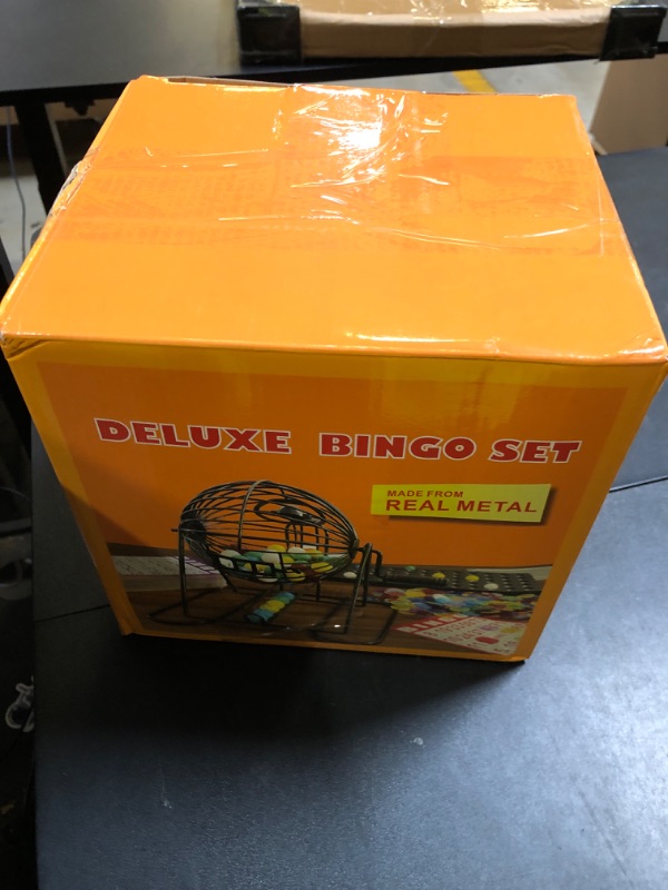 Photo 1 of Yuanhe Deluxe Bingo Game Set - Metal Round Cage, 75 Colored Bingo Balls, 100 Bingo Cards, 500 Mixed Chips and Master Board for Large Groups, Parties