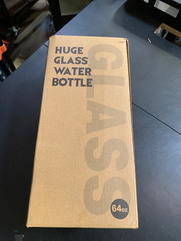 Photo 1 of BLUEGO 64oz Glass Water Bottle with Handle and Straw, Motivational Sports Water Bottle with Time Marker and Silicone Sleeve Leakproof Drinking Bottle for Travel Gym Workout, Dark Blue