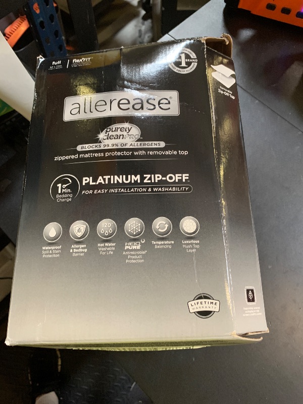 Photo 1 of AllerEase Platinum Zip-Off Top Waterproof Mattress Protector Full Size 360 Degree Zipper Allergen Barrier Temperature Balancing Luxurious Plush Top Separately Machine Washable Mattress Cover (White)