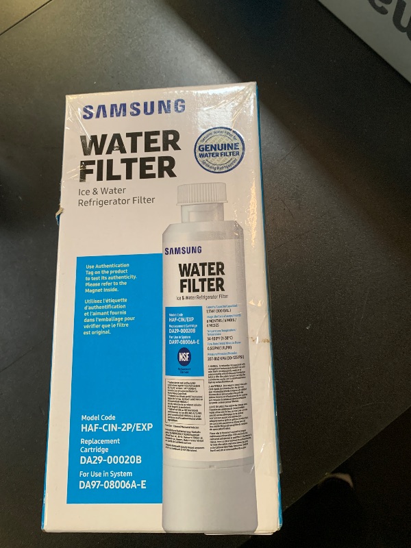 Photo 1 of SAMSUNG Genuine Filters for Refrigerator Water and Ice, Carbon Block Filtration for Clean, Clear Drinking Water, DA29-00020B-2P, 2 Pack