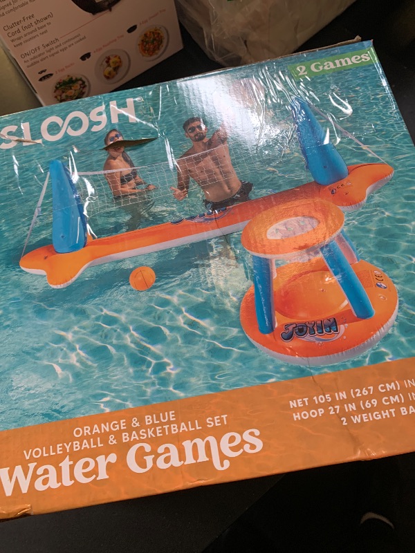 Photo 1 of JOYIN Inflatable Pool Float Set Volleyball Net & Basketball Hoops, Floating Swimming Game Toy for Kids and Adults, Summer Floaties, Volleyball Court (105”x28”x38”)|Basketball (27.6”x23”),L-Orange