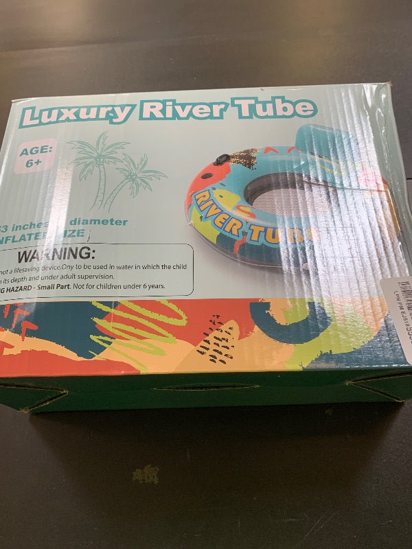 Photo 1 of 53" Heavy Duty River Tube Float for Adults,Inflatable River Raft Float for Pool Lake Beach with Built-in Cup Holders, Ergonomic Backrest,Durable Grip Handles & Grab Rope, 360Lb Weight Capacity