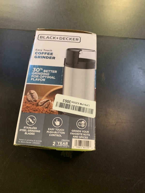 Photo 1 of BLACK+DECKER One Touch Coffee Grinder, 2/3 Cup Coffee Bean Capacity, Spice Grinder, One Touch Push-Button Control -150 Watts -Stainless Steel Blades