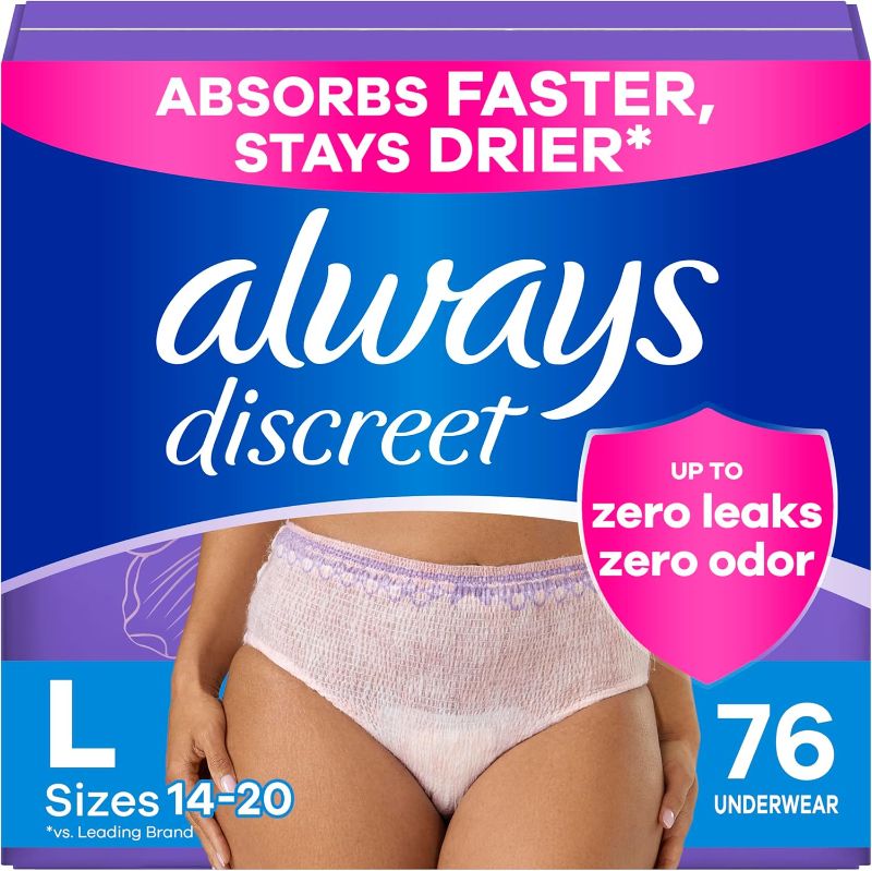 Photo 1 of Always Discreet Incontinence Underwear for Women and Postpartum Incontinence Underwear - Up to 100% Protection against Incontinence Weakness - Size L
