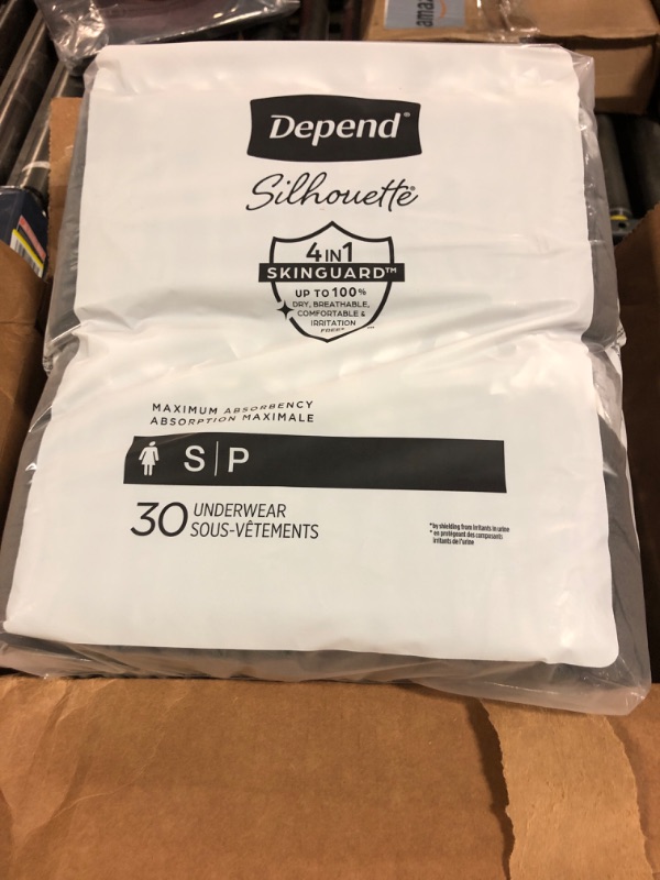 Photo 1 of Depend Silhouette Adult Incontinence & Postpartum Bladder Leak Underwear for Women, Maximum Absorbency, Small, Black, 60 Count (2 Packs of 30), Packaging May Vary
